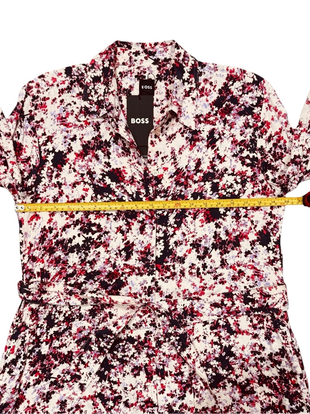 Boss Hugo Boss Sz 6 Dress Long Sleeve Floral Shirtdress Midi Classic Fall Luxury - Picture 12 of 14